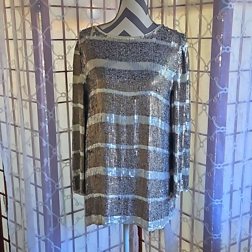 Fully beaded metallic vintage shirt/dress by NITELINE Della Roufogali sz s